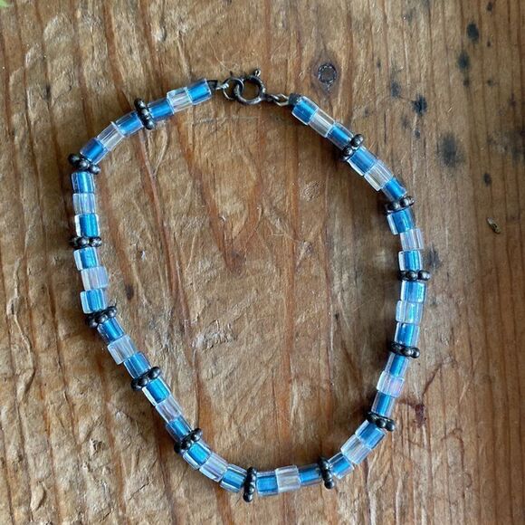 💛 925 Handmade Blue Bead Bracelet - Picture 1 of 3